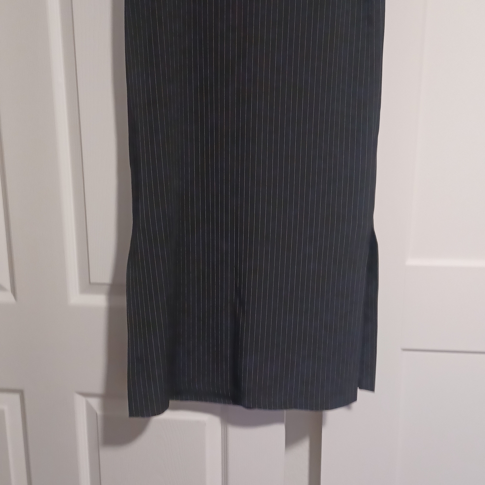 Tailored Black Pinstripe Midi Skirt with Side Slit